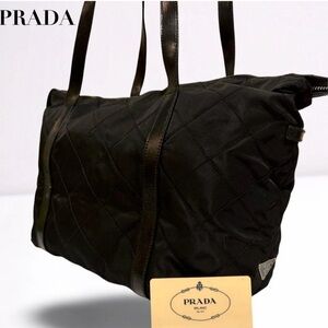 condition   PRADA Tote Bag Stitch B9974 Black Nylon Leather Guarantee
